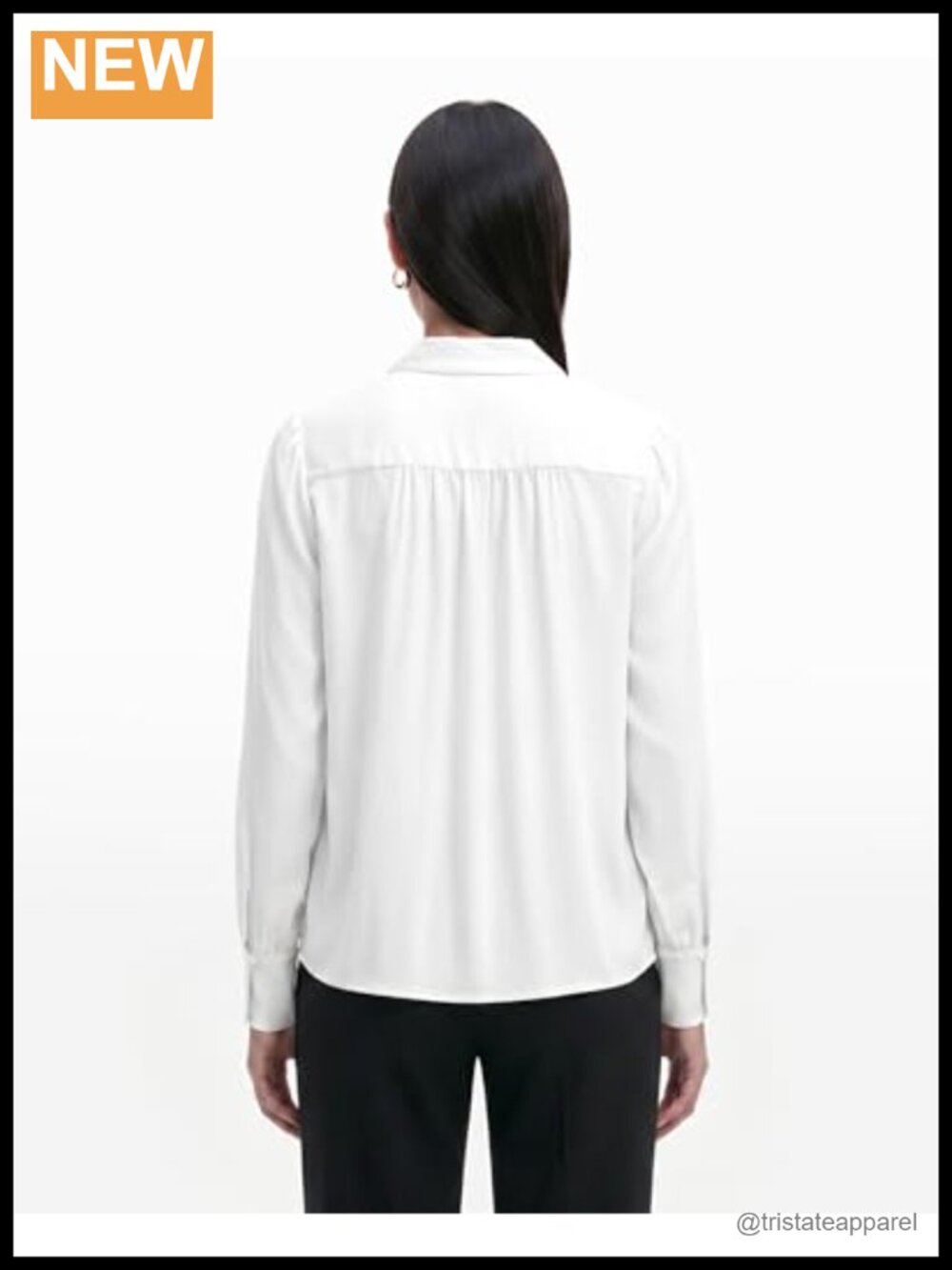 Women's Long Sleeve V-Neck Satin Band Collar Blouse Polyester Business Casual - Picture 2 of 3